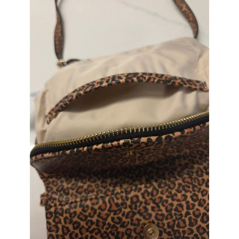 Leopard Print Foldover Crossbody Bag with Zipper Detail Brown Animal Print